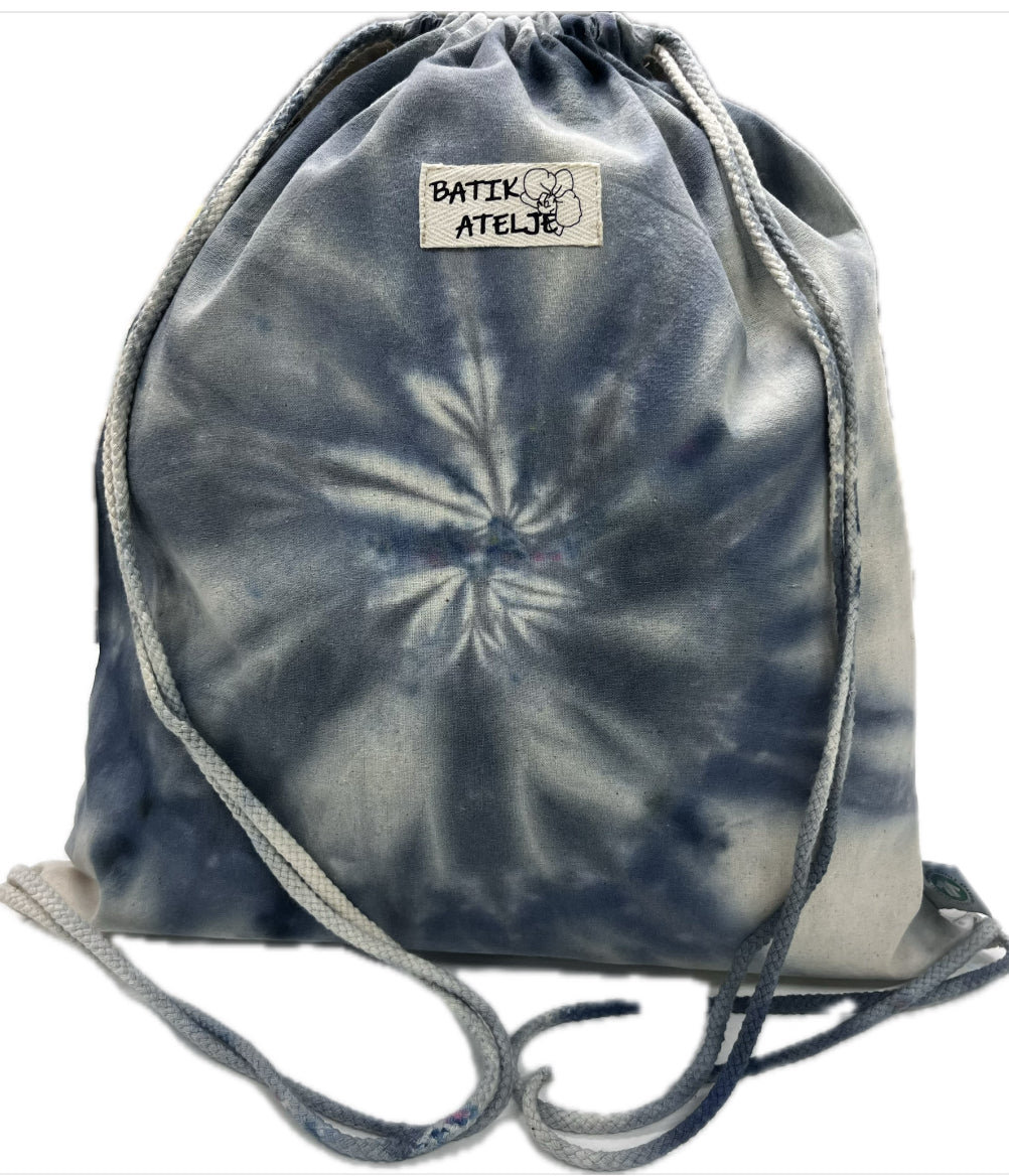 Kaunis ja kestävä siniharmaa  batiikkikangapussi