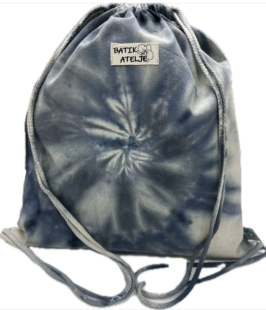 Kaunis ja kestävä siniharmaa  batiikkikangapussi