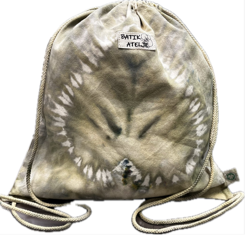 Kaunis ja kestävä harmaan vihreä  batiikkikangapussi